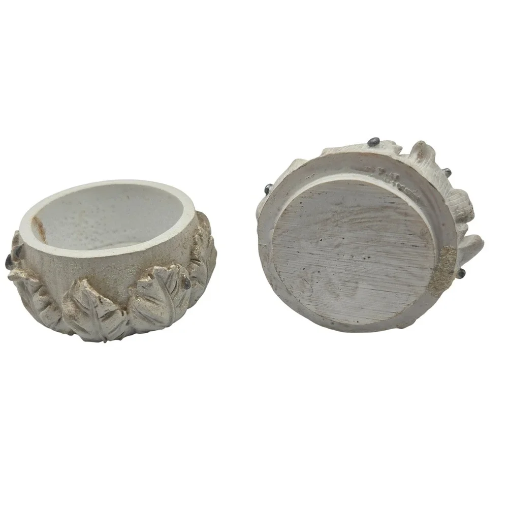 Angel Cherub Trinket Box Small Cream Whimsical Glitter Resin Leaf Decor